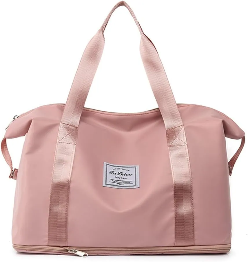 Women Travel Duffel Bag,Sports Tote Gym Bag,Shoulder Weekender Overnight Bag (Pink)