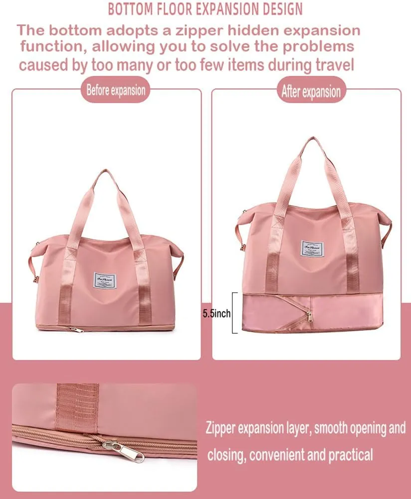 Women Travel Duffel Bag,Sports Tote Gym Bag,Shoulder Weekender Overnight Bag (Pink)