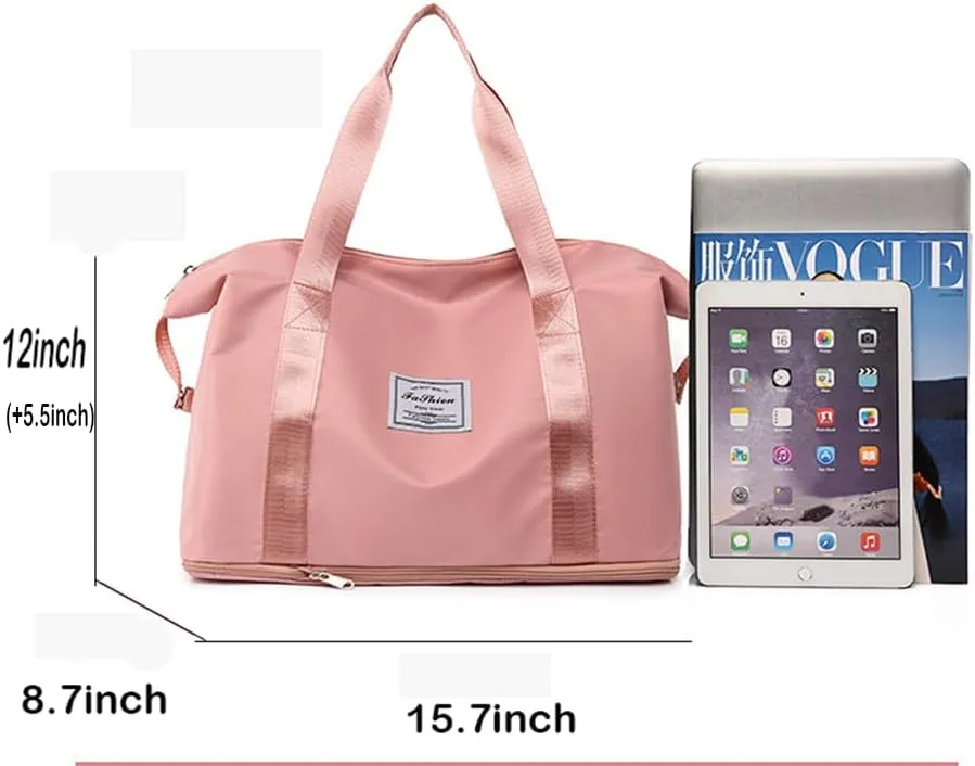 Women Travel Duffel Bag,Sports Tote Gym Bag,Shoulder Weekender Overnight Bag (Pink)