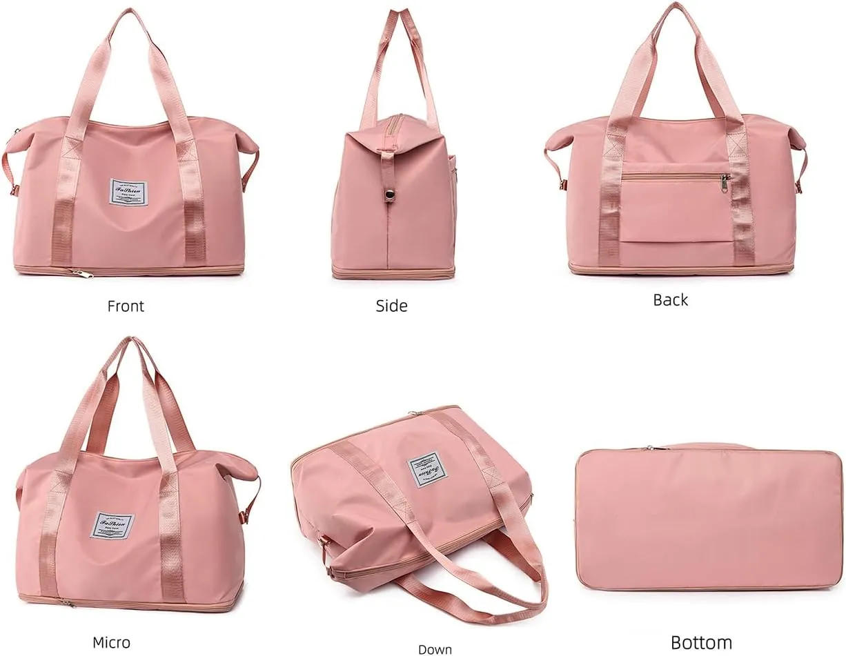 Women Travel Duffel Bag,Sports Tote Gym Bag,Shoulder Weekender Overnight Bag (Pink)