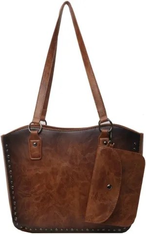Women Vintage Tote Bag Purse Set Chic Shoulder Top Handle Handbag Faux Leather Hobo Bag