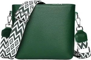 Women's Bag Wide Shoulder Strap Textured Soft Leather Crossbody Bag over The Shoulder Bags for Women (Green, One Size)