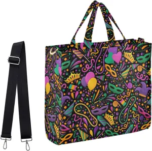 Womens Colorful Carnival Mardi Gras Pattern Crossbody Satchel Tote Shoulder Bag for Work Travel Beach Gym Shopping