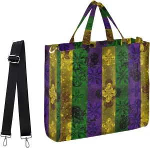 Womens Corduroy Handbag Mardi Gras Colors Carnival Stripes Satchel Bag for Weekender Travel Beach Gym Work Shopping