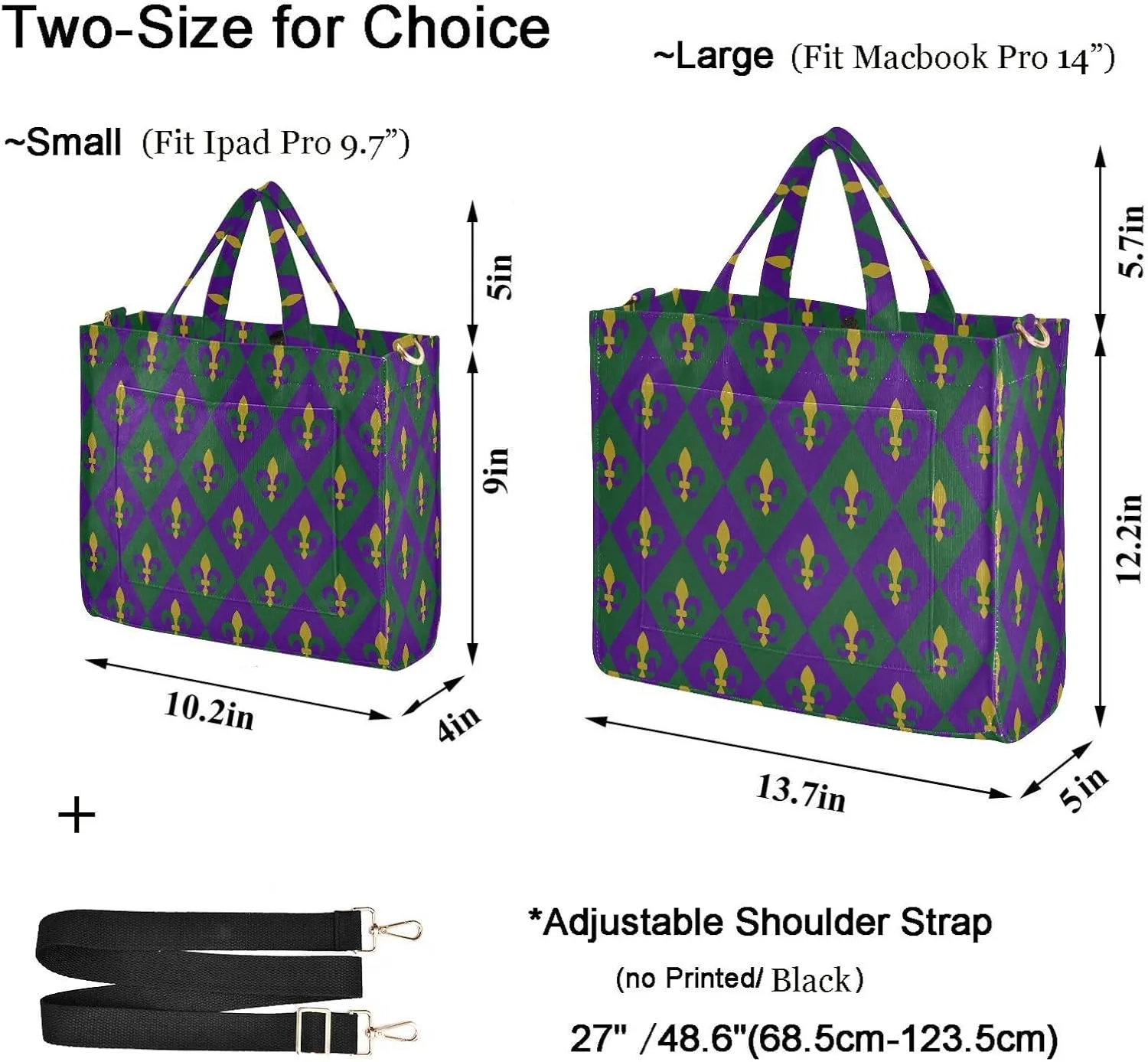 Womens Corduroy Tote Bag Mardi Gras Carnival Check Fleur De Lis Satchel Handbag for Weekender Travel Gym