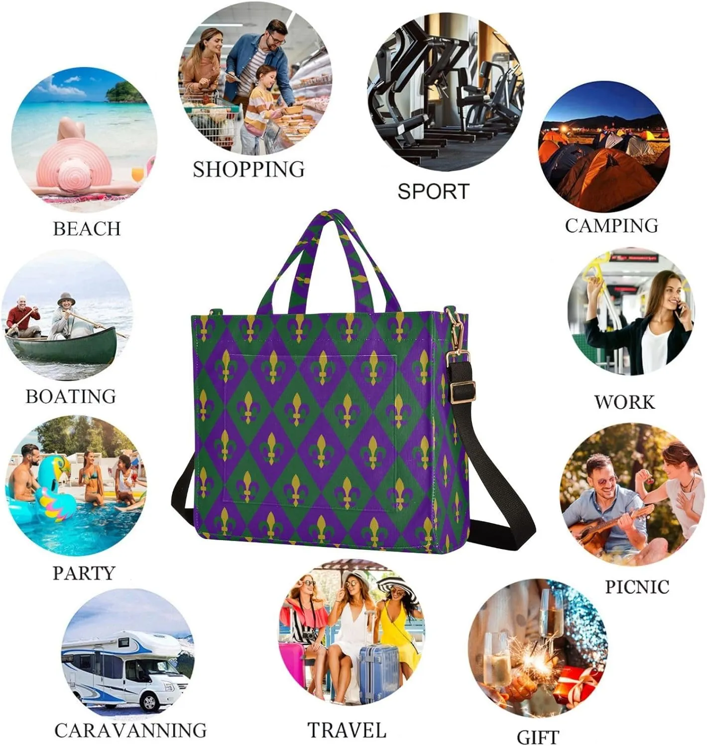 Womens Corduroy Tote Bag Mardi Gras Carnival Check Fleur De Lis Satchel Handbag for Weekender Travel Gym