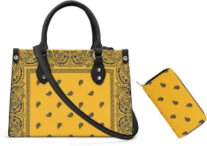 Women'S Pu Leather Handbag With Wallet 2 Piece Set Bandana Printed Women'S Shoulder Bag Crossbody Bag
