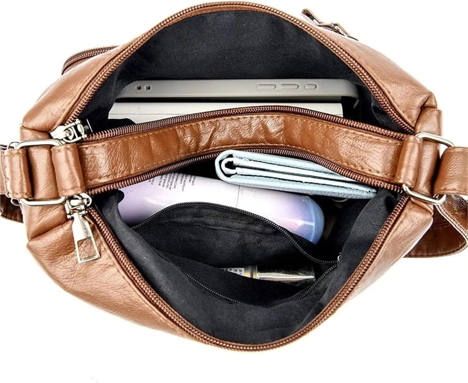 Women’s Soft Washed Leather Crossbody Bag – Fashionable Shoulder Bag, Middle-aged Mother’s Handbag(Blue)