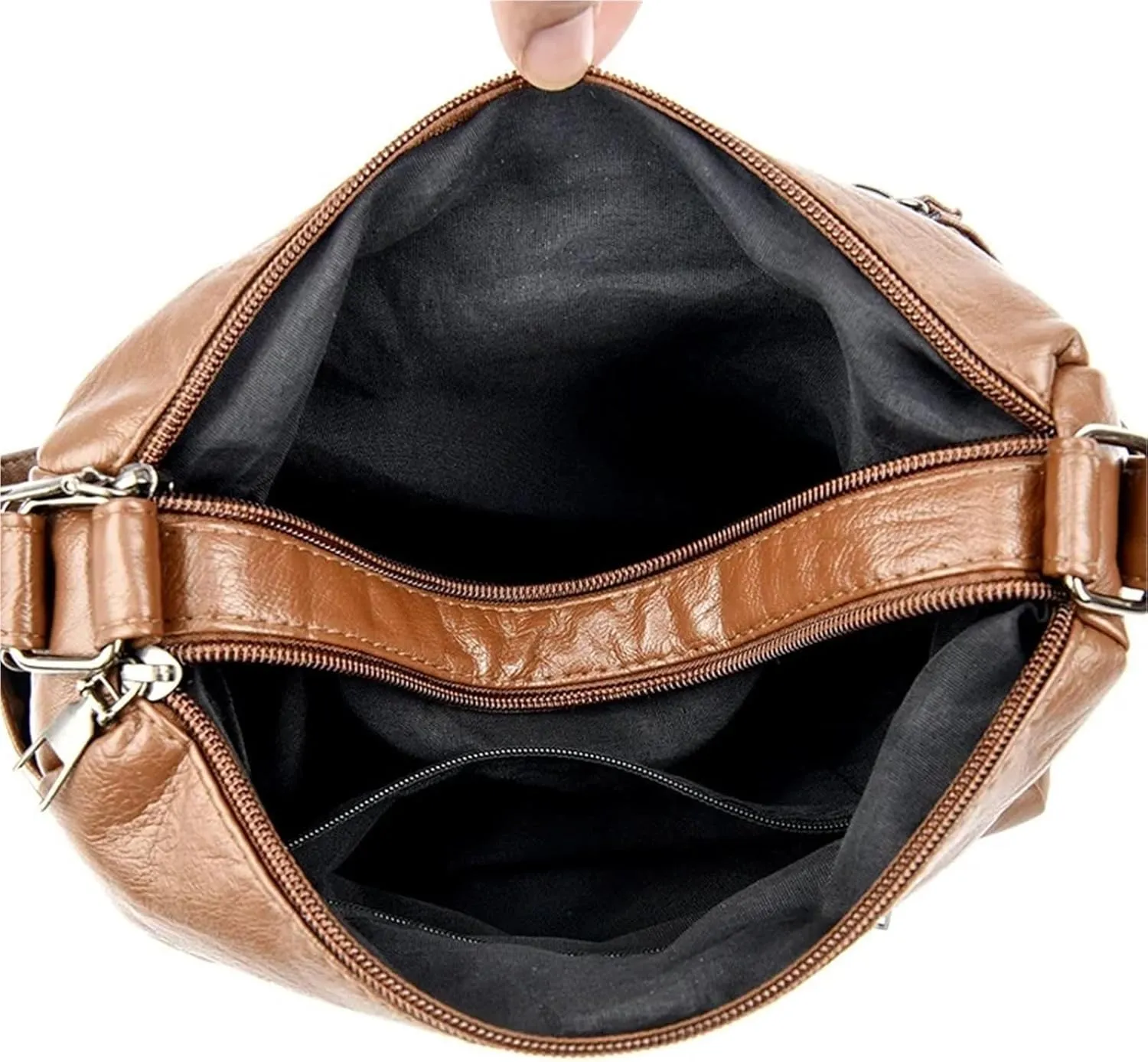Women’s Soft Washed Leather Crossbody Bag – Fashionable Shoulder Bag, Middle-aged Mother’s Handbag(Blue)