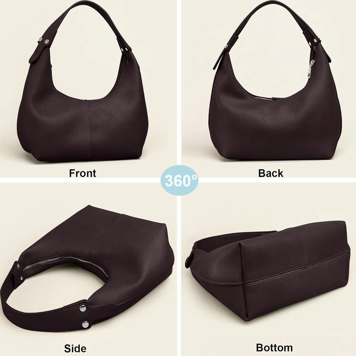 Women's Vintage-Style Hobo Bag Ethical Vegan Leather Tote with Shoulder & Clutch Wear Options