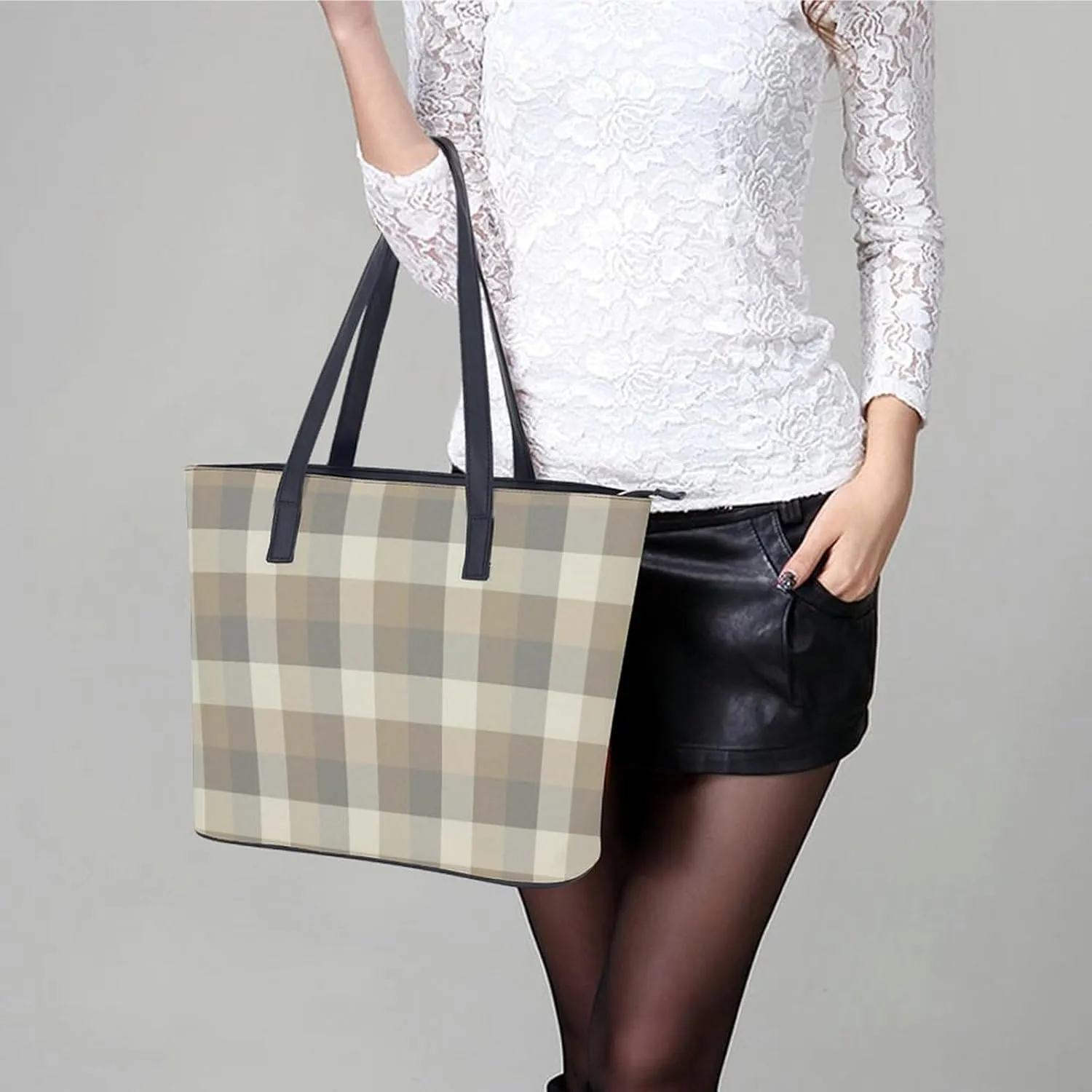 Wooden Wood Planks Large Capacity Portable Leather Handbag