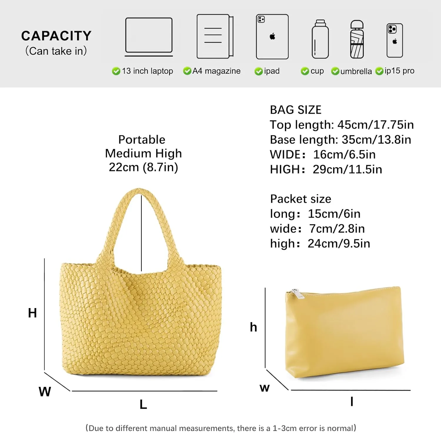 Woven Tote Bag Womens Purse Vegan Leather Shoulder Handbags Fashion Summer Beach Tote Bags Large Travel Totes