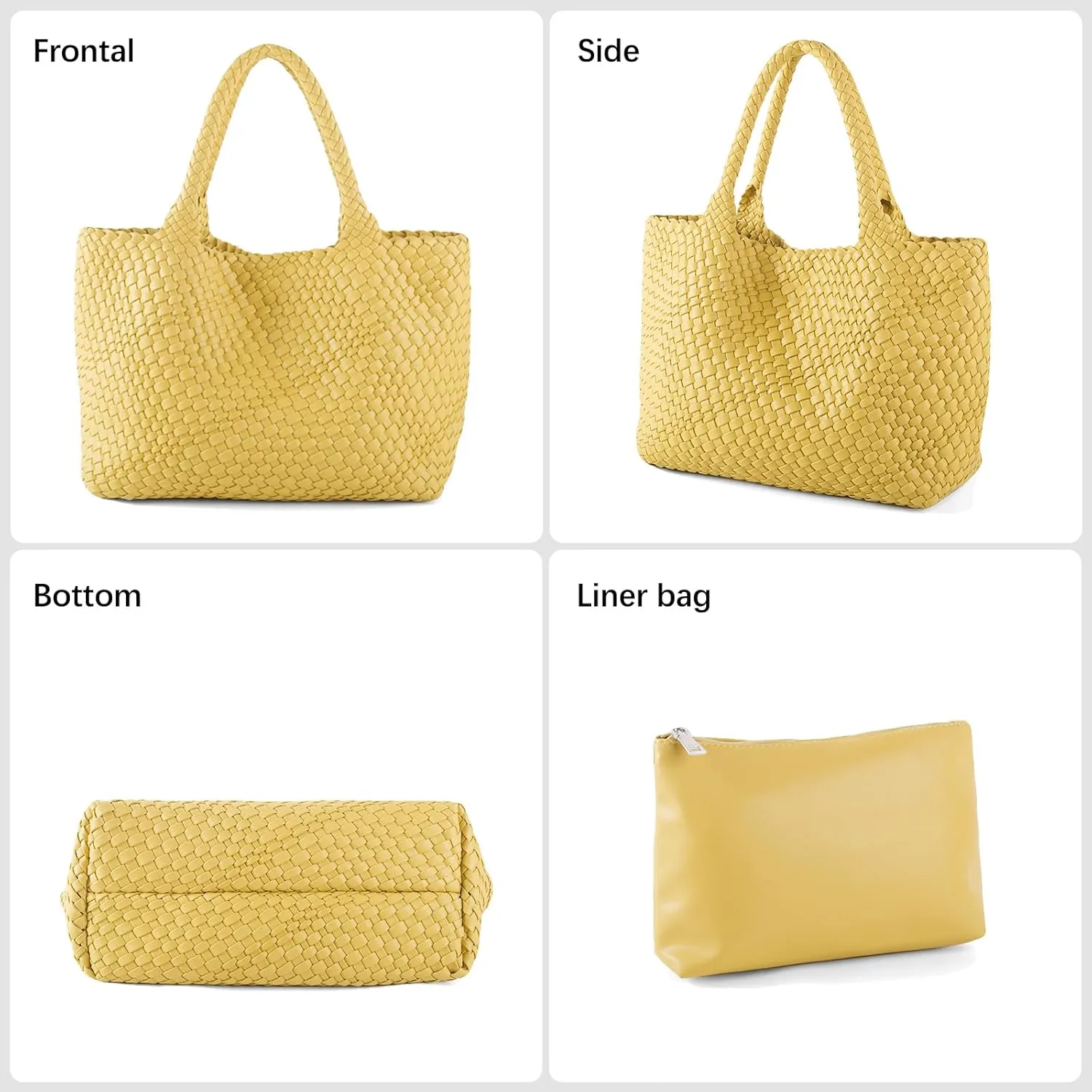 Woven Tote Bag Womens Purse Vegan Leather Shoulder Handbags Fashion Summer Beach Tote Bags Large Travel Totes