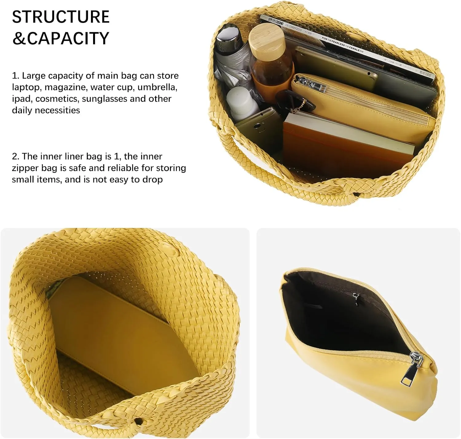 Woven Tote Bag Womens Purse Vegan Leather Shoulder Handbags Fashion Summer Beach Tote Bags Large Travel Totes