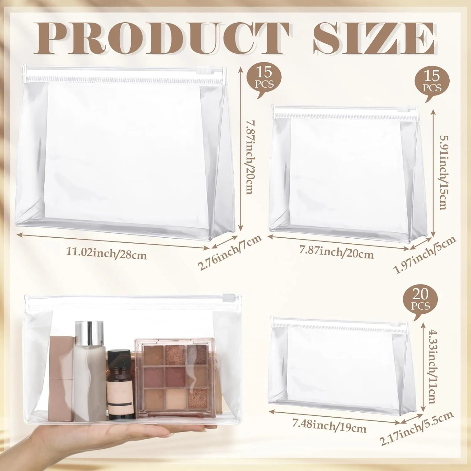 Xuniea 50 Pieces Mini Clear Makeup Bag Small Clear Zipper Pouch Travel Bag for Toiletries Plastic Cosmetic Organizer Waterproof for Women Men Vacation(11.02'',7.87'',7.48'',Transparent)