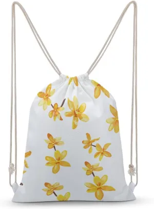 Yellow Flowers Scattered Drawstring Backpack for Women Men Drawstring Bag for Travel Swimming Sports Gym Bag