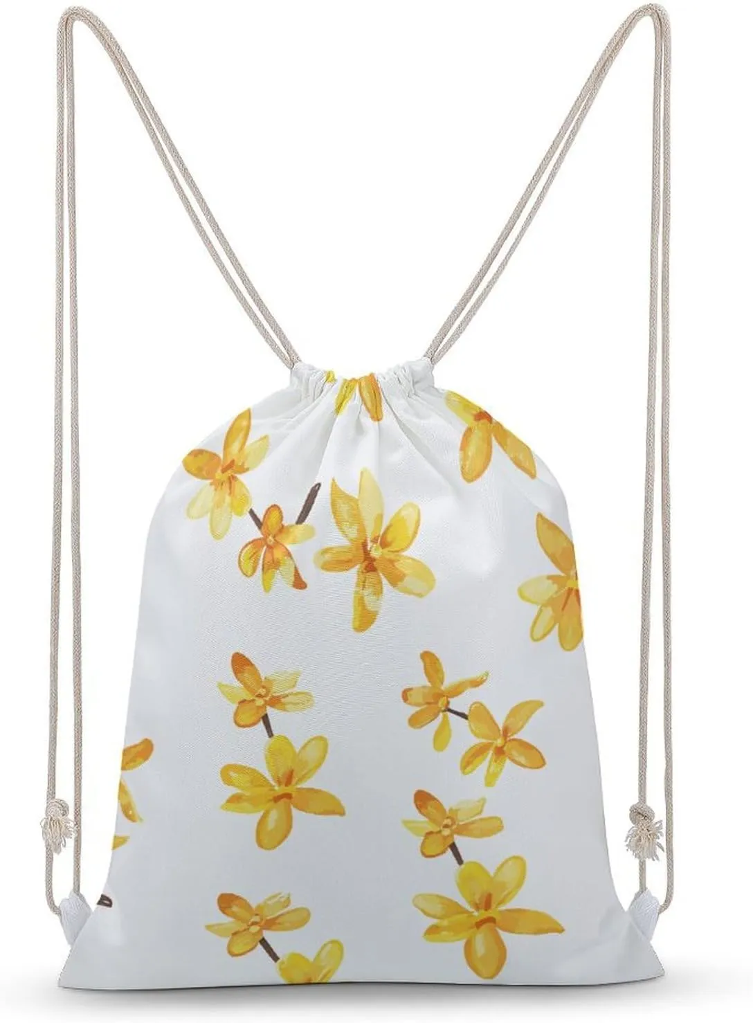 Yellow Flowers Scattered Drawstring Backpack for Women Men Drawstring Bag for Travel Swimming Sports Gym Bag