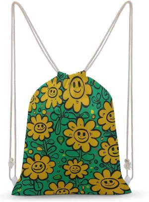 Yellow Smiley Flowers Drawstring Backpack for Women Men Drawstring Bag for Travel Swimming Sports Gym Bag