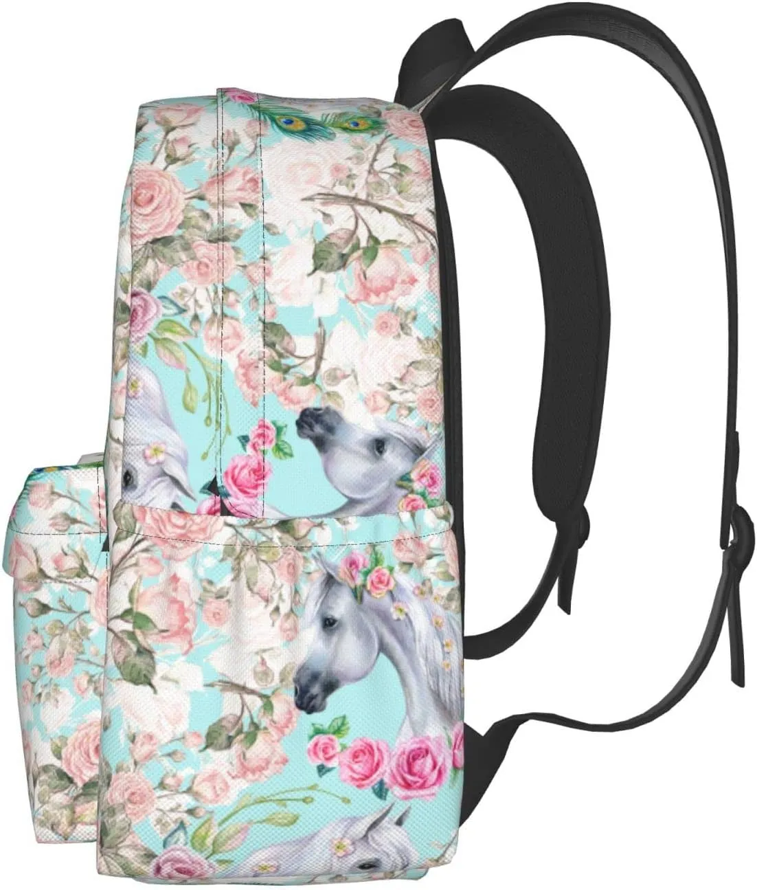 YISHOW 17 Inch Backpack With Adjustable Shoulder Straps Horse Rose Flower Lightweight Bookbag Casual Daypack For Travel Work