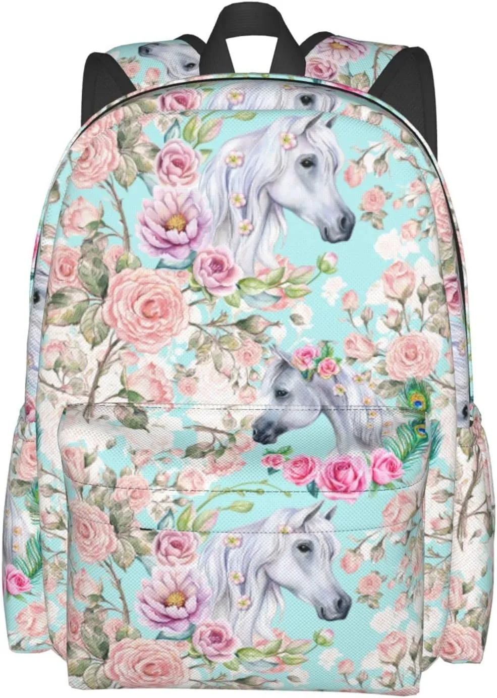 YISHOW 17 Inch Backpack With Adjustable Shoulder Straps Horse Rose Flower Lightweight Bookbag Casual Daypack For Travel Work