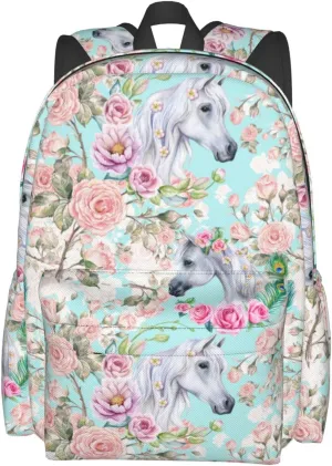 YISHOW 17 Inch Backpack With Adjustable Shoulder Straps Horse Rose Flower Lightweight Bookbag Casual Daypack For Travel Work