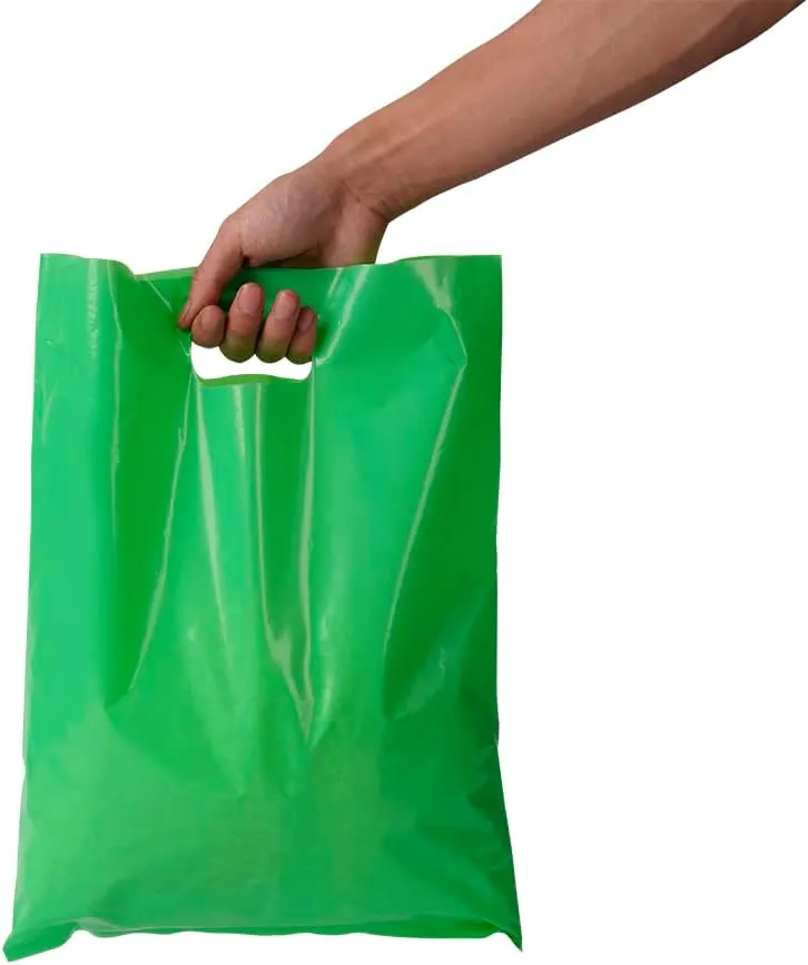ysmile Plastic Shopping Bag with Handle for Store Retail Merchandise Bag Die Cut Poly Bag Goods Gift Wrapping 100 ct 11.8"x15.8" 2.5 Mil - Green