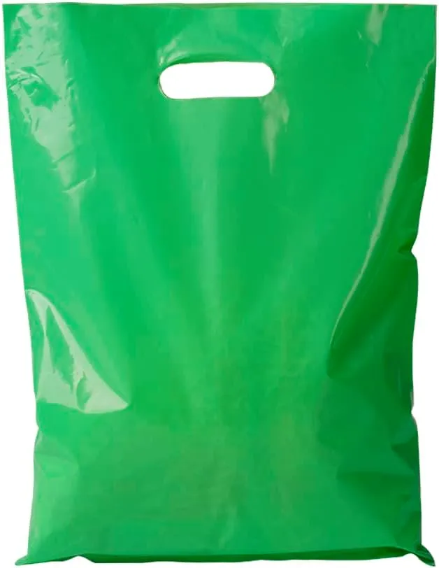 ysmile Plastic Shopping Bag with Handle for Store Retail Merchandise Bag Die Cut Poly Bag Goods Gift Wrapping 100 ct 11.8"x15.8" 2.5 Mil - Green