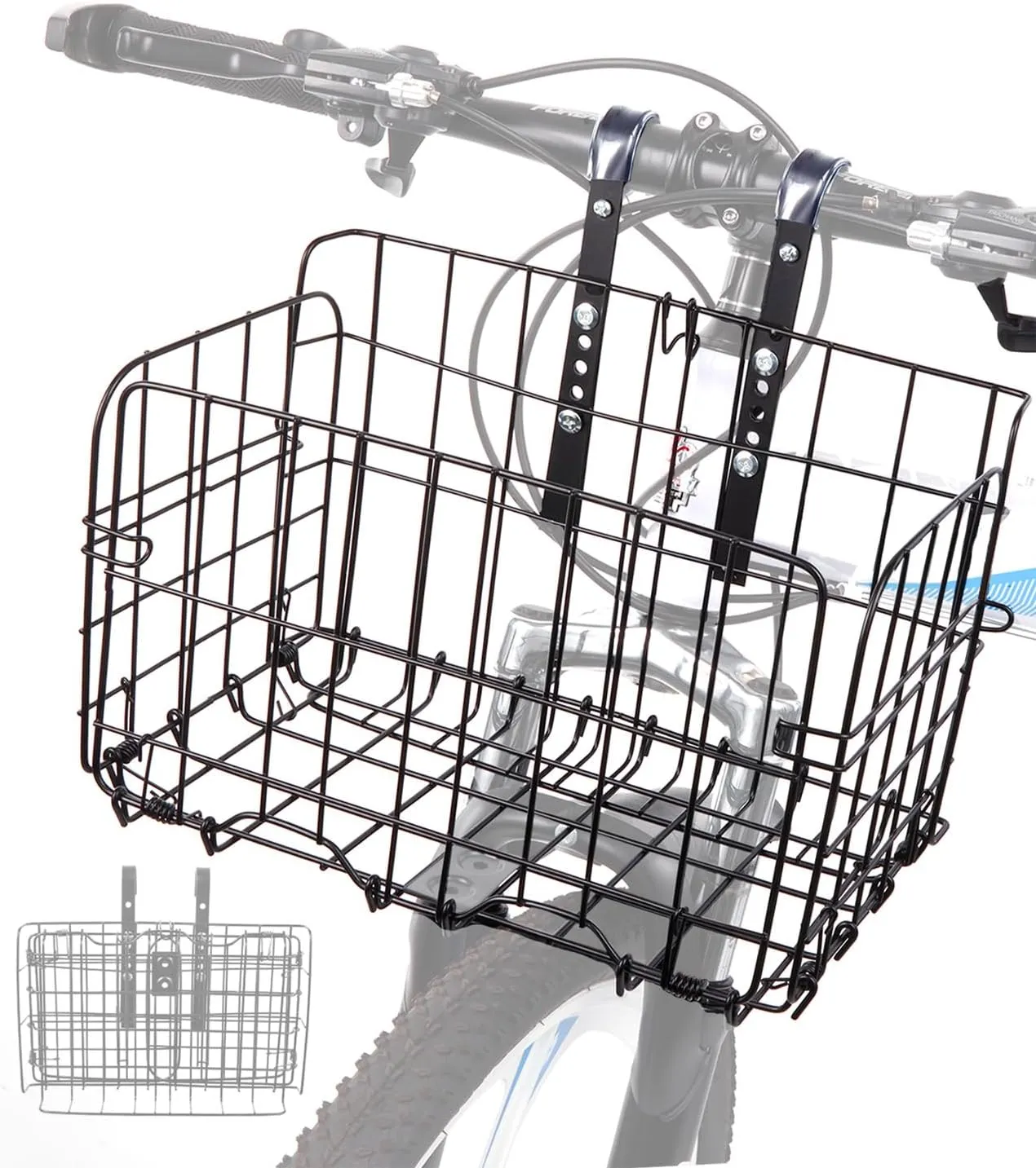 Zacro Bike Basket Front/Rear, Folding Bicycle Basket with Removable Liner Bag, Large Quick Release Design Metal Ebike Basket for Adult Women/Men Carrying Dogs, Pets, Fruit & Grocery
