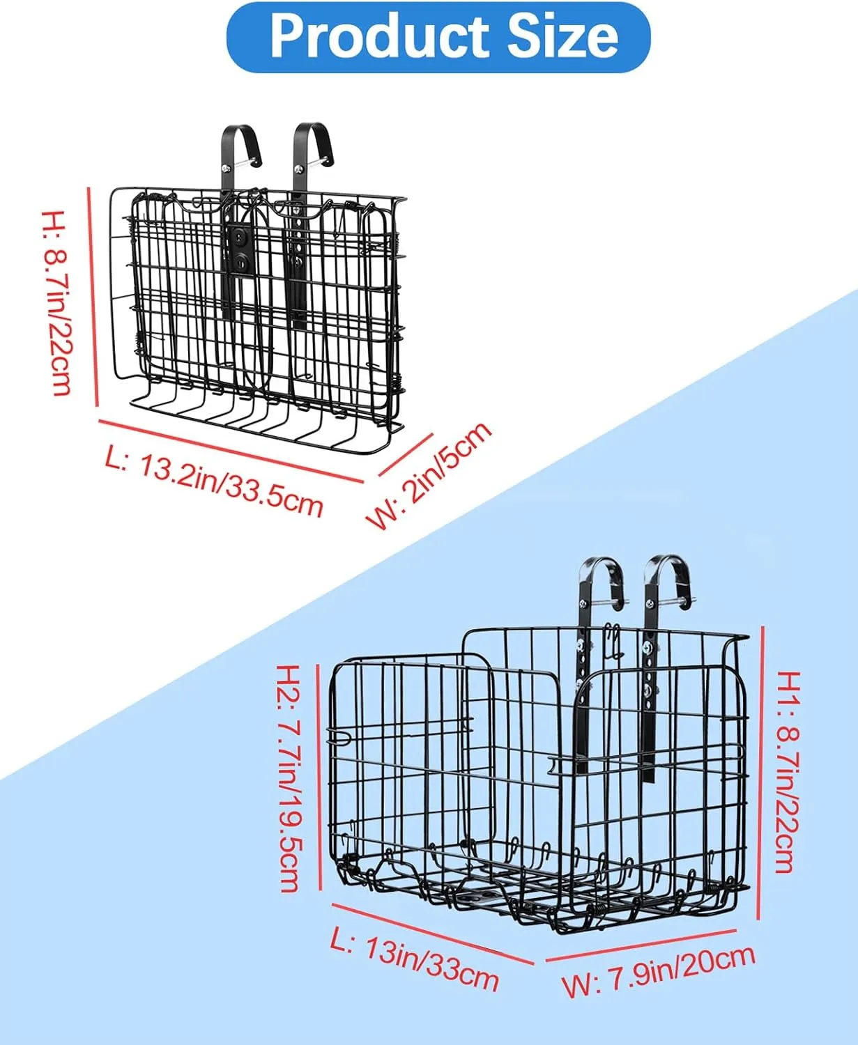 Zacro Bike Basket Front/Rear, Folding Bicycle Basket with Removable Liner Bag, Large Quick Release Design Metal Ebike Basket for Adult Women/Men Carrying Dogs, Pets, Fruit & Grocery