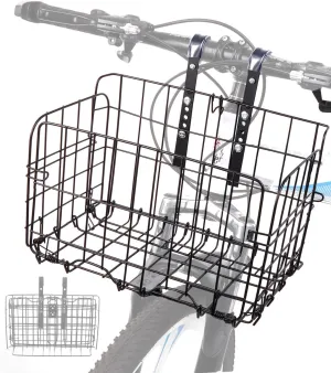 Zacro Bike Basket Front/Rear, Folding Bicycle Basket with Removable Liner Bag, Large Quick Release Design Metal Ebike Basket for Adult Women/Men Carrying Dogs, Pets, Fruit & Grocery