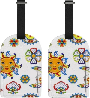 ZHONGJI Luggage Tags Mexican Cute Naive Art Pattern 2 PCS Travel ID Bag Label for Suitcase Baggage Eaiser Identify Name Business Privacy Cover