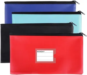 ZHONGZHOU Zipper Bank Bags ,4 Pack Money Pouch Bank Deposit Bag PU Leather Cash and Coin Pouch bank envelopes with zipper (KC-Color)
