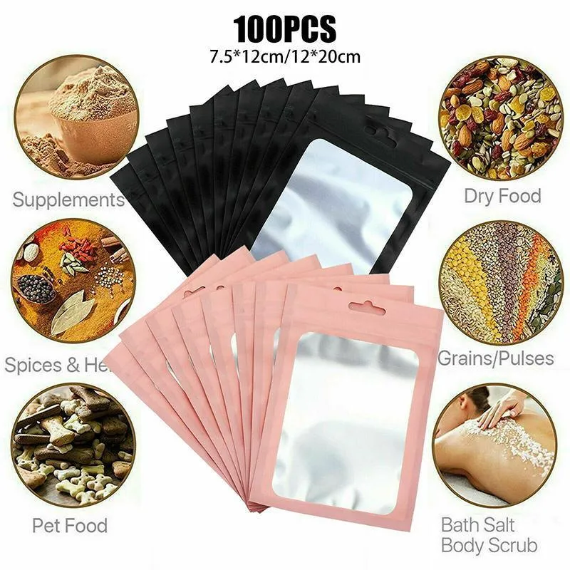 Zip Lock Seal Bags 100PCS Pink/Black Resealable Packing