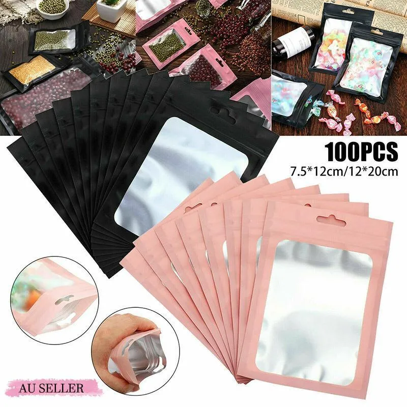 Zip Lock Seal Bags 100PCS Pink/Black Resealable Packing