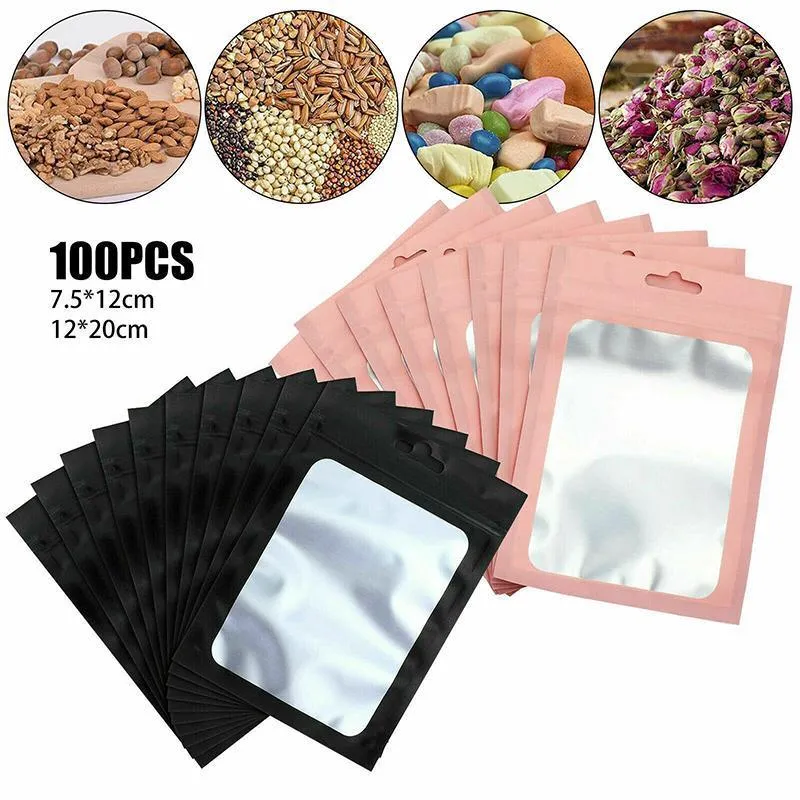 Zip Lock Seal Bags 100PCS Pink/Black Resealable Packing