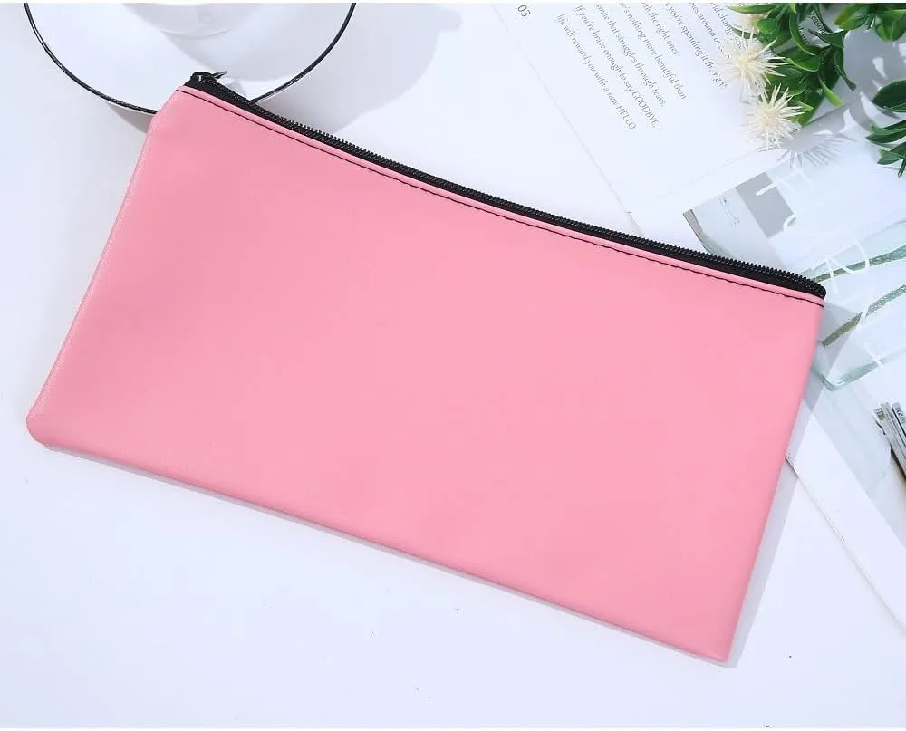 Zipper Bank Bags,4 Pack Money Pouch Bank Deposit Bag PU Leather Cash and Coin Pouch bank envelopes with zipper (4Colors-02)
