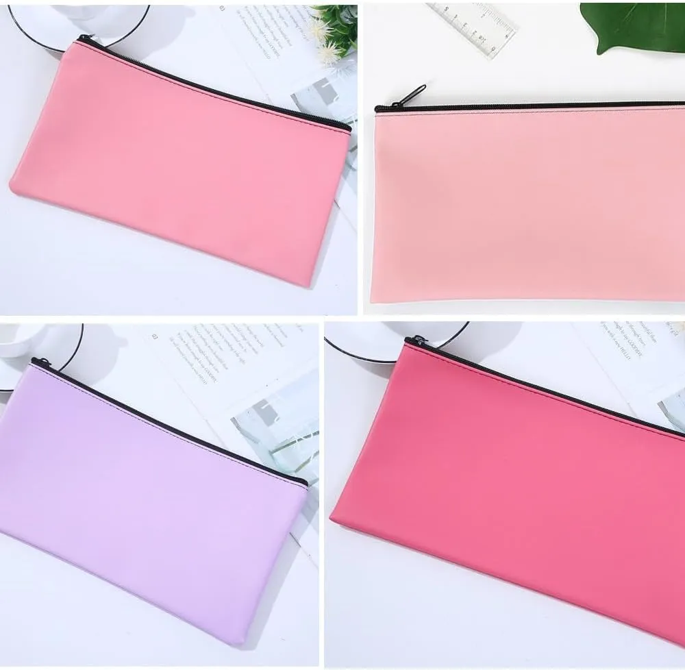 Zipper Bank Bags,4 Pack Money Pouch Bank Deposit Bag PU Leather Cash and Coin Pouch bank envelopes with zipper (4Colors-02)