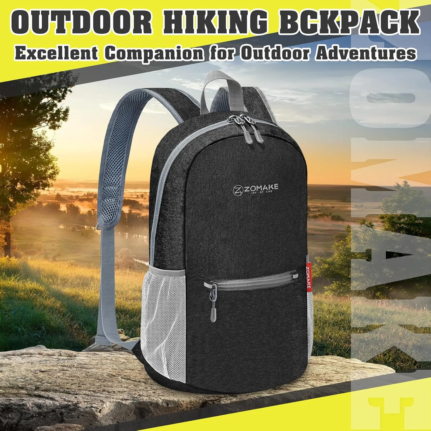 ZOMAKE 10L Lightweight Packable Hiking Backpack - Small Travel Hiking Daypack for Women Men - Tear Resistant Foldable Day Pack for Camping Outdoor Sports(Black)