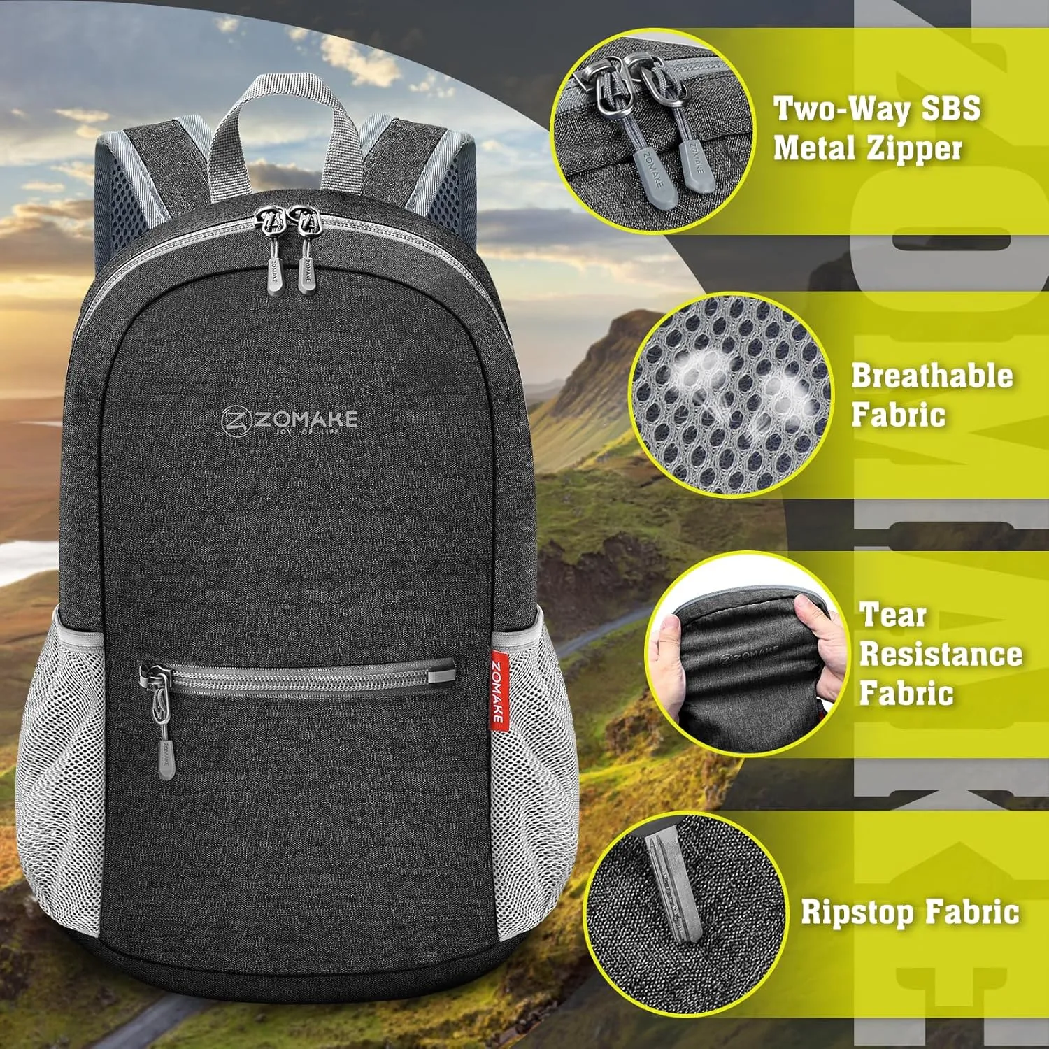 ZOMAKE 10L Lightweight Packable Hiking Backpack - Small Travel Hiking Daypack for Women Men - Tear Resistant Foldable Day Pack for Camping Outdoor Sports(Black)