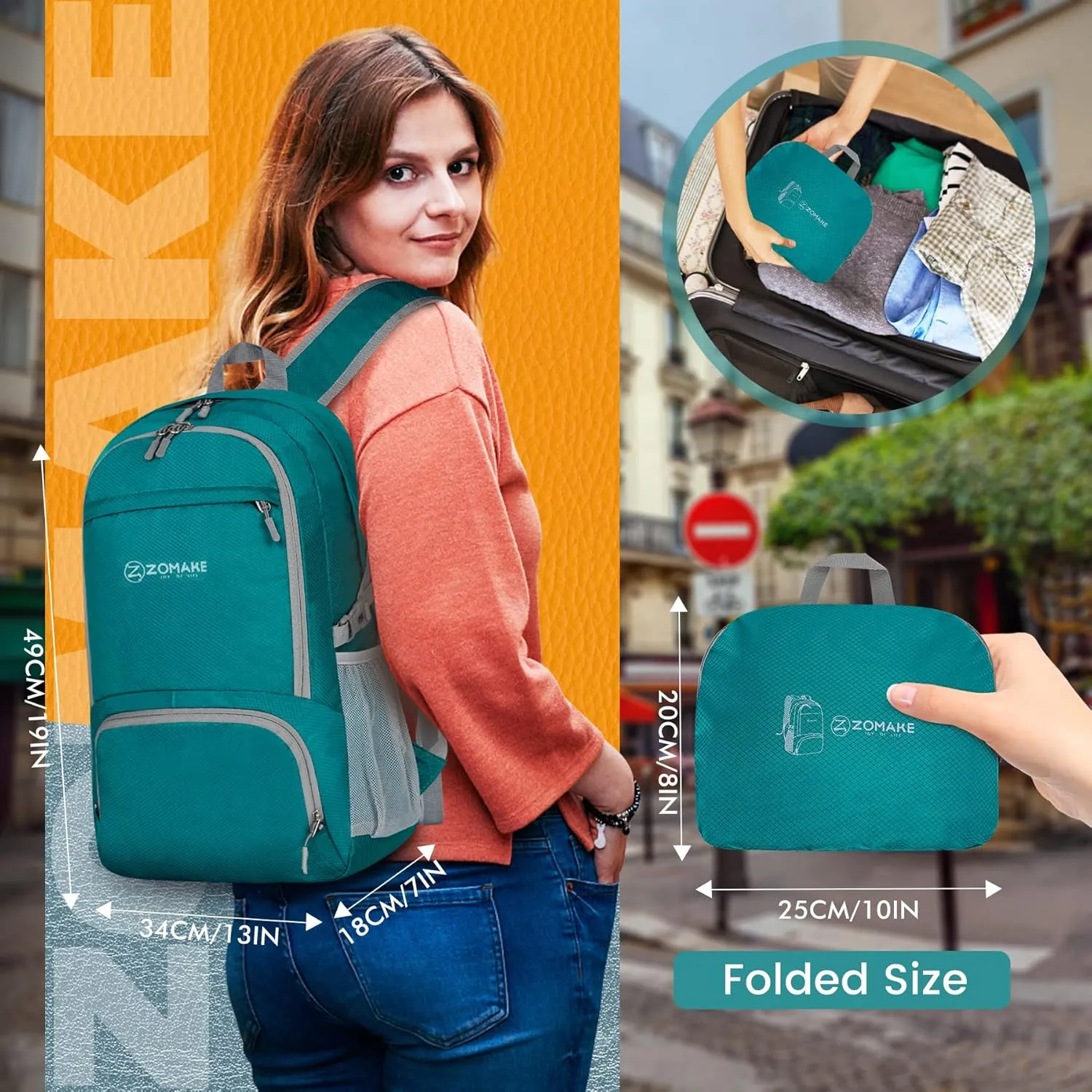 ZOMAKE Lightweight Packable Backpack 30L, Foldable Hiking Backpacks Water Resistant Compact Folding Daypack for Travel(Lake Green)