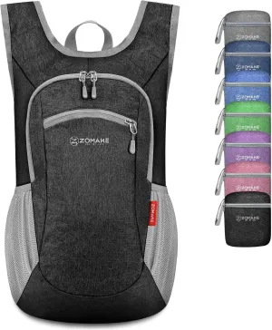 ZOMAKE Ultra Lightweight Packable Backpack, 10L Small Daypack Light Foldable Backpacks Water Resistant Day Bag for Hiking (Black)