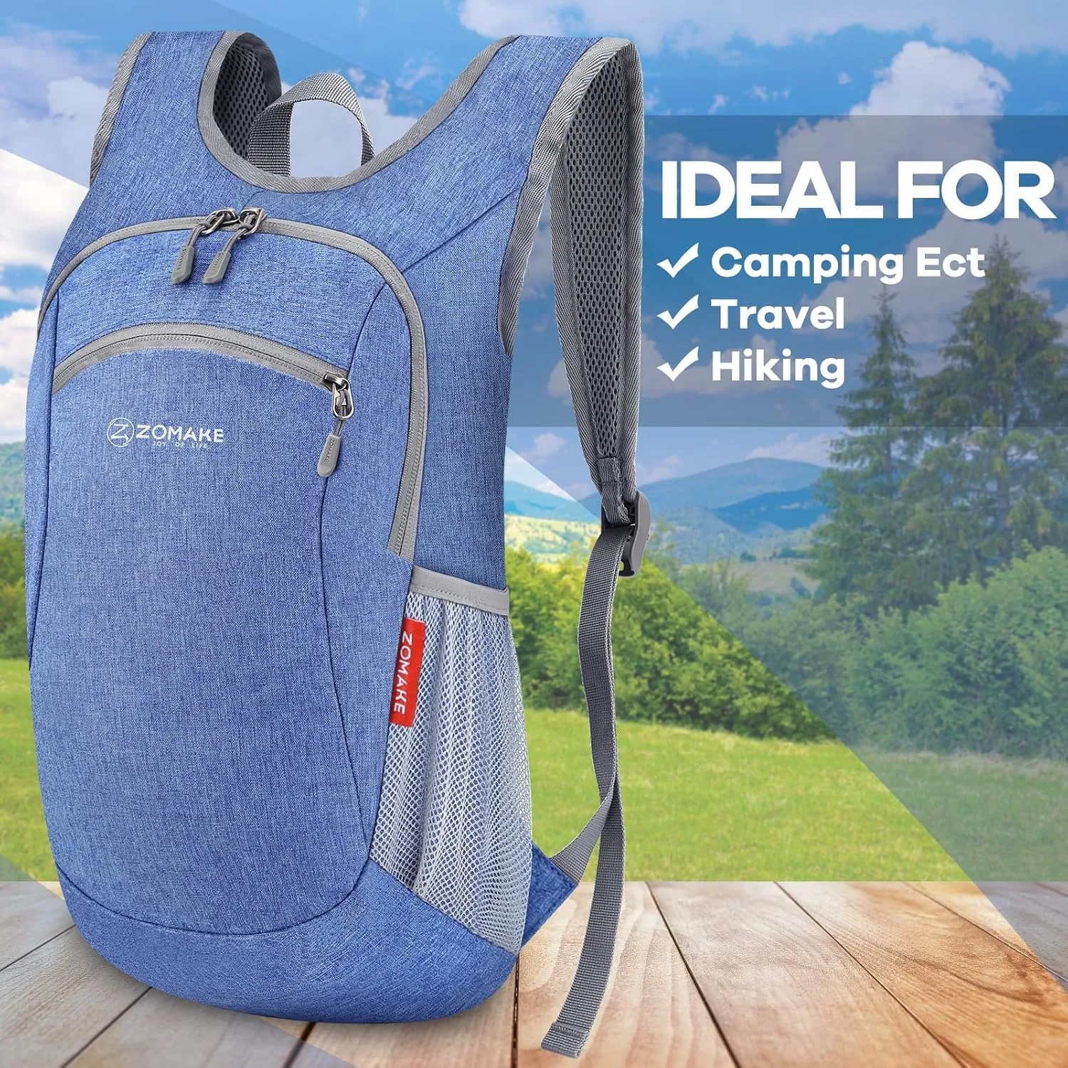ZOMAKE Ultra Lightweight Packable Backpack, 10L Small Daypack Light Foldable Backpacks Water Resistant Day Bag for Hiking (Dark Blue)