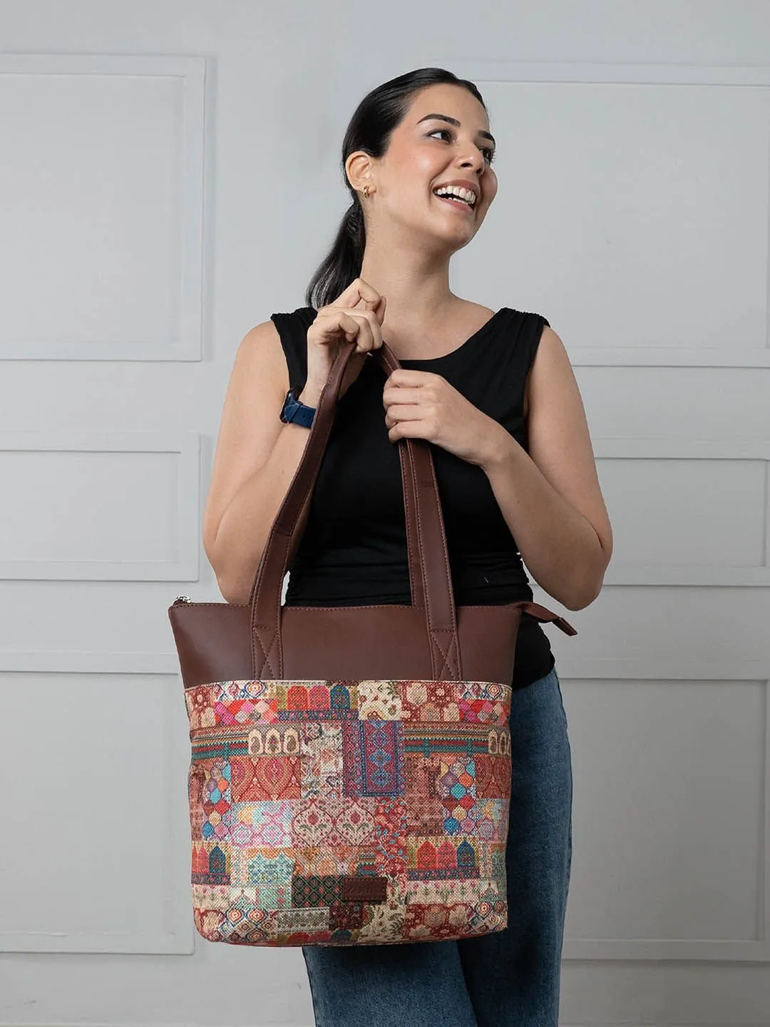 ZOUK Ethnic Motifs Printed Shopper Tote Bag