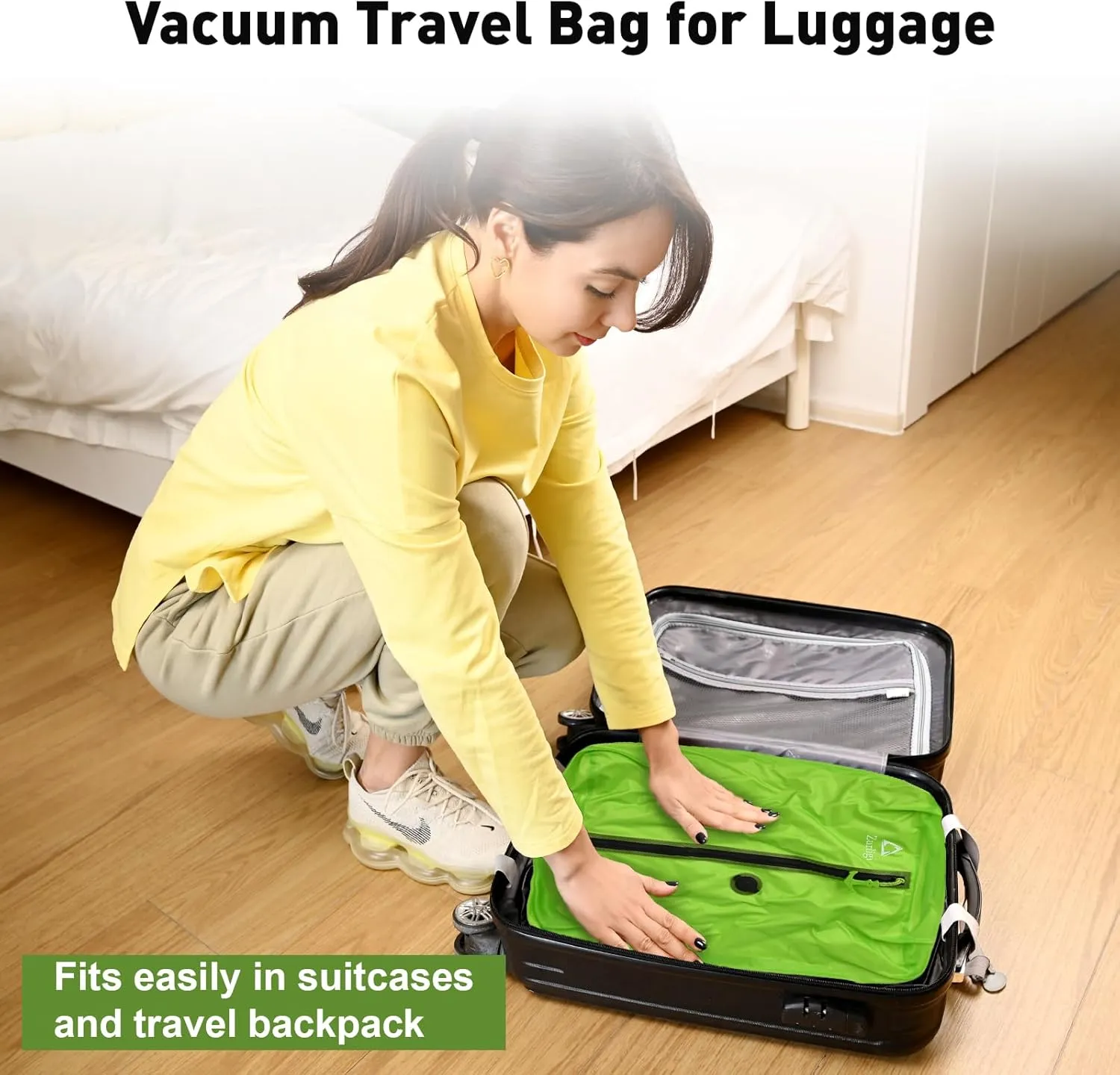 Zurligi Vacuum Bags for Travel with Pump, Vacuum Compression Bag with Adjustable Shoulder Strap, IP67 Reusable Vacuum Packing Cubes for Luggage, Backpack, Suitcase, Yoga, Swim, Beach