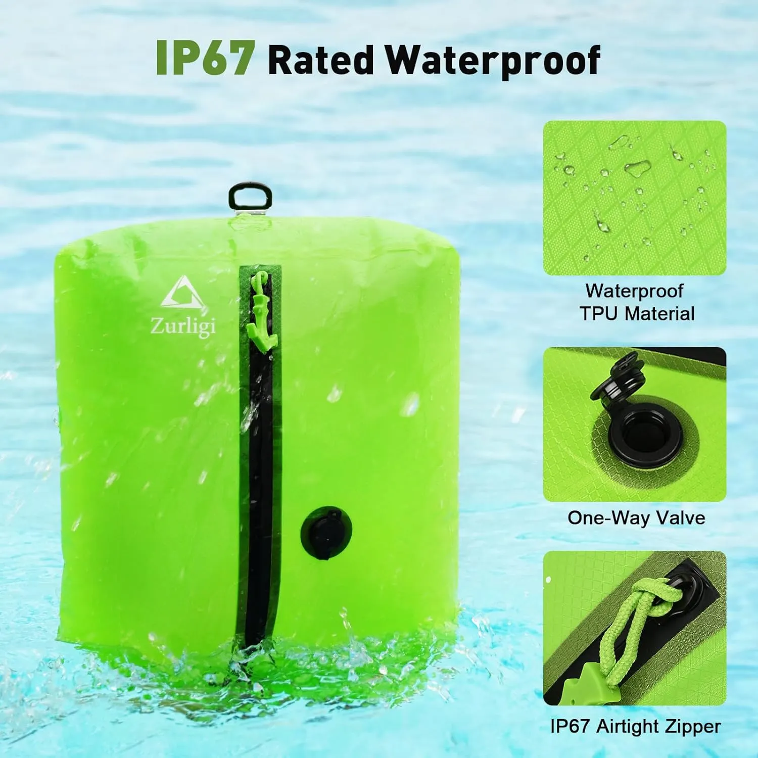 Zurligi Vacuum Bags for Travel with Pump, Vacuum Compression Bag with Adjustable Shoulder Strap, IP67 Reusable Vacuum Packing Cubes for Luggage, Backpack, Suitcase, Yoga, Swim, Beach