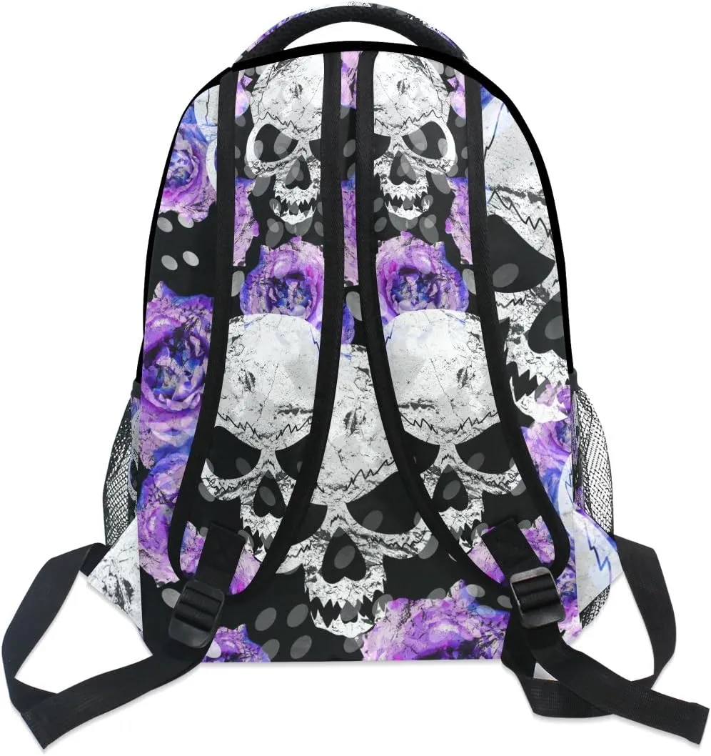 ZZKKO Day of the Dead Sugar Skull Flower Boys Girls School Computer Backpacks Book Bag Travel Hiking Camping Daypack