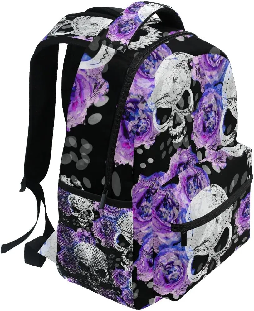 ZZKKO Day of the Dead Sugar Skull Flower Boys Girls School Computer Backpacks Book Bag Travel Hiking Camping Daypack